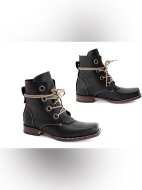 John Fluevog Paul Black Leather Combat Lace-Up Ankle Boots Size 5/6.5